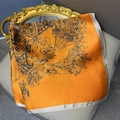 Elegant orange and black satin square scarf with vintage scroll pattern on a leather chair - 70*70cm / 2# Yellow (Orange European Pattern)