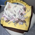 70cm satin square scarf with lemon yellow shell print and elegant silk texture on chair - 70*70cm / 1# Recommended Color (Cream/Lemon Yellow/Shell)