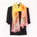 Floral chiffon long scarf with yellow-orange gradient for sun protection and beach wear - 160*50cm Georgette / Yellow