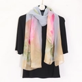 Breathable long beach scarf with floral watercolor print for sun protection and styling - 160*50cm Georgette / Gray