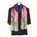Lightweight navy blue floral long scarf with pink rose prints for sun protection - 160*50cm Georgette / Navy Blue