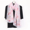 Écharpe longue en soie pour femme avec motif floral élégant en rose et violet pastel - Georgette / Rose / 160cm x 50cm