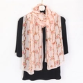 Detailed view of lightweight pink floral chiffon scarf with fine rolled edge stitching - 160*50CM / Pink Floral