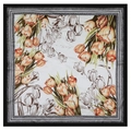 Eleganter 90cm Satin-Viereckschal mit orangem Tulpenprint und schwarzem Rand - 90*90cm / Weiß (Tulpe)