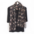 Floral print chiffon scarf in black with pink flower patterns for summer beach wear - 160*50CM / Black Floral