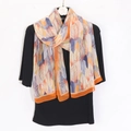 Breathable long beach shawl scarf with stylish orange leaf print in lightweight chiffon - Georgette / Orange