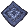 Detail view of cotton linen bandana with blue paisley pattern and satin finish - Navy Blue