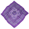 Deep purple cotton linen square scarf with vintage paisley and mandala floral patterns - Purple