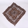 Detail shot of vintage paisley patterned cotton-linen square scarf with brown floral design - White