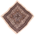 70cm vintage paisley cotton linen square scarf with symmetrical pattern and beige base - Beige