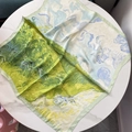70x70cm artistic satin square scarf featuring an impressionist oil painting nature print - Green Oil Painting