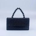 Handgefertigte schwarze Acryl Perlen Handtasche mit Marmorfinish und schickem Griff - Schwarz