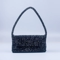 Handgefertigte schwarze Handtasche aus facettierten Acrylperlen mit gewebtem Griff - Schwarz