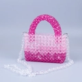 Gradient pink acrylic beaded handbag with top handle and detachable chain strap - Rose Red
