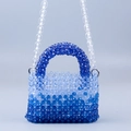 Handmade gradient acrylic beaded handbag with clear chain strap and blue beads - Blue