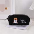 Detail of a black canvas pencil case featuring a Shiba Inu embroidery and wide zipper - Shiba Inu (Black)