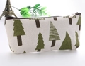 Minimalist canvas pencil case featuring green pine tree pattern with durable brown zipper - Triangle Tree