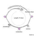 Bracelet en acier inoxydable argenté avec cœurs en émail violet et cristaux blancs - Coeur violet (BR26240CS)