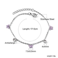 Bracelet en acier inoxydable avec papillons en émail violet et zircons cubiques blancs - Papillon violet (BR26250CS)