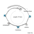 Bracelet en acier inoxydable argenté avec papillons bleus et pierres de zircon - Papillon bleu (BR26250KS)