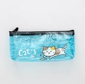 Blaue transparente Katzen-Federtasche mit süßem Cartoon-Print und schwarzem Reißverschluss - Blaue Katze