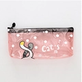 Rosa halbtransparente Schreibwarentasche mit weißen Punkten und Katzenmotiv - Rosa Katze mit zwei Schwänzen
