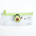 Transparent PVC pencil case with green zipper and cute cartoon avocado graphic - Transparent Avocado with Hat Style