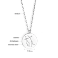 Collier signe zodiacal Gémeaux en acier inoxydable plaqué or 18K avec médaille ronde - Gémeaux - Acier