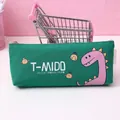Leuk groen canvas etui met roze dinosaurusprint en bijpassende rits voor studenten - Donkergroen