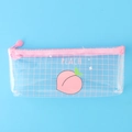 Transparant perzik etui met roze ruitpatroon en perzik cartoon illustratie - Patroon Enkele Perzik