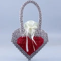 Handmade beaded heart-shaped evening bag with silver and red pearls and satin lining - Silver (Red Heart Pattern)