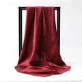 90cm plain wine red satin silk square scarf with elegant glossy finish for women - 90*90cm / Burgundy