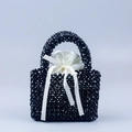 Elegante handgefertigte schwarze Perlenhandtasche mit weißem Satin-Innenbeutel - 16cm*6cm*11.5cm / Schwarz