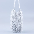Bolso de noche artesanal de cuentas acrílicas con gotas y asa redonda superior - 14cmx4.5cmx19cm / Plateado