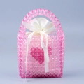 Handgefertigte Perlenhandtasche in Rosa mit Herzmuster und weißem Satin-Innenbeutel - Rosa