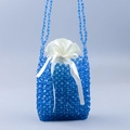 Handmade light blue beaded shoulder bag with white satin drawstring pouch inside - Sapphire Blue