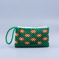 Handgemaakte groene kralen handtas met oranje bloemmotieven en een ritssluiting - 20cm*2cm*12cm / Groen