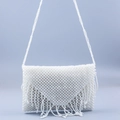 Sac bandoulière élégant en perles tissées à la main avec pompons en perles et bandoulière - Blanc