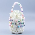 Handmade woven pearl handbag with marble pattern beads and a satin drawstring bow liner - Multicolor