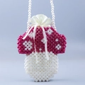 Handmade mushroom pearl crossbody bag with red and white beads and satin drawstring lining - Red and White Mushroom (Multi-color)