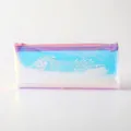 Astuccio laser in PVC con sfumatura blu-viola, stampa MOON LIGHT e zip rosa - Cuore Diamante (Busta PE)
