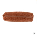 Brown teddy fleece pencil case with soft lamb wool texture and zipper closure - Brown Coffee