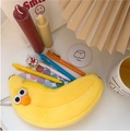 Trousse banane mignonne en peluche jaune avec visage cartoon et mousqueton métal - Banane