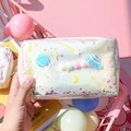 Iridescent laser PVC makeup bag with floating star sequins and Star Travel print - Makeup Bag / Planet Cosmetic Bag White