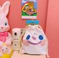 Pochette à cordon sourire mignon avec gourde isotherme chiot sur fond rose pastel - Visage Souriant Coloré