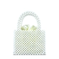 Elegante weiße Handtasche aus gewebten Acrylperlen mit rundem Griff und Satinfutter - 16cm*6cm*11.5cm / Weiß