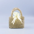 Elegante goldene Perlenhandtasche mit weißem Satin-Kordelzug für den Abendgebrauch - 16cm*6cm*11.5cm / Gold