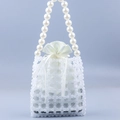 Handgefertigte Perlenhandtasche mit großen Perlengriffen und weißem Satin-Innenbeutel - Transparent / Weiße Innentasche