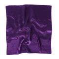 Detailed view of dark purple satin silk square scarf with glossy finish and overlocked edges - Purple