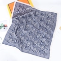 Blue and white paisley silk-like square scarf with elegant cream border for women - 70*70cm / Navy Blue